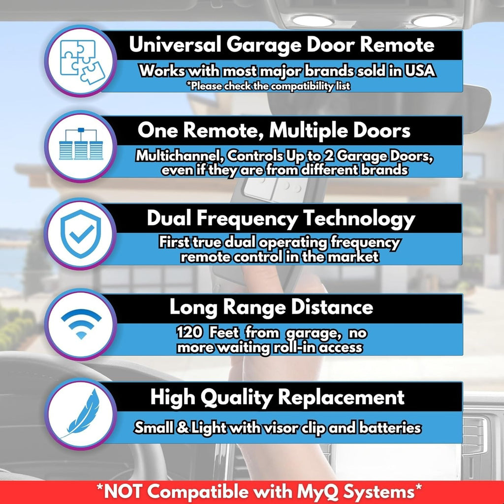 Carsine Universal Garage Remotes for LiftMaster, Chamberlain, Genie, Linear | Replaces Clicker KLIK1U, 375UT, 375LM | Operates 2 Doors or Gates, Dip Switch & Learn Button Ready Grey / 2 PCS