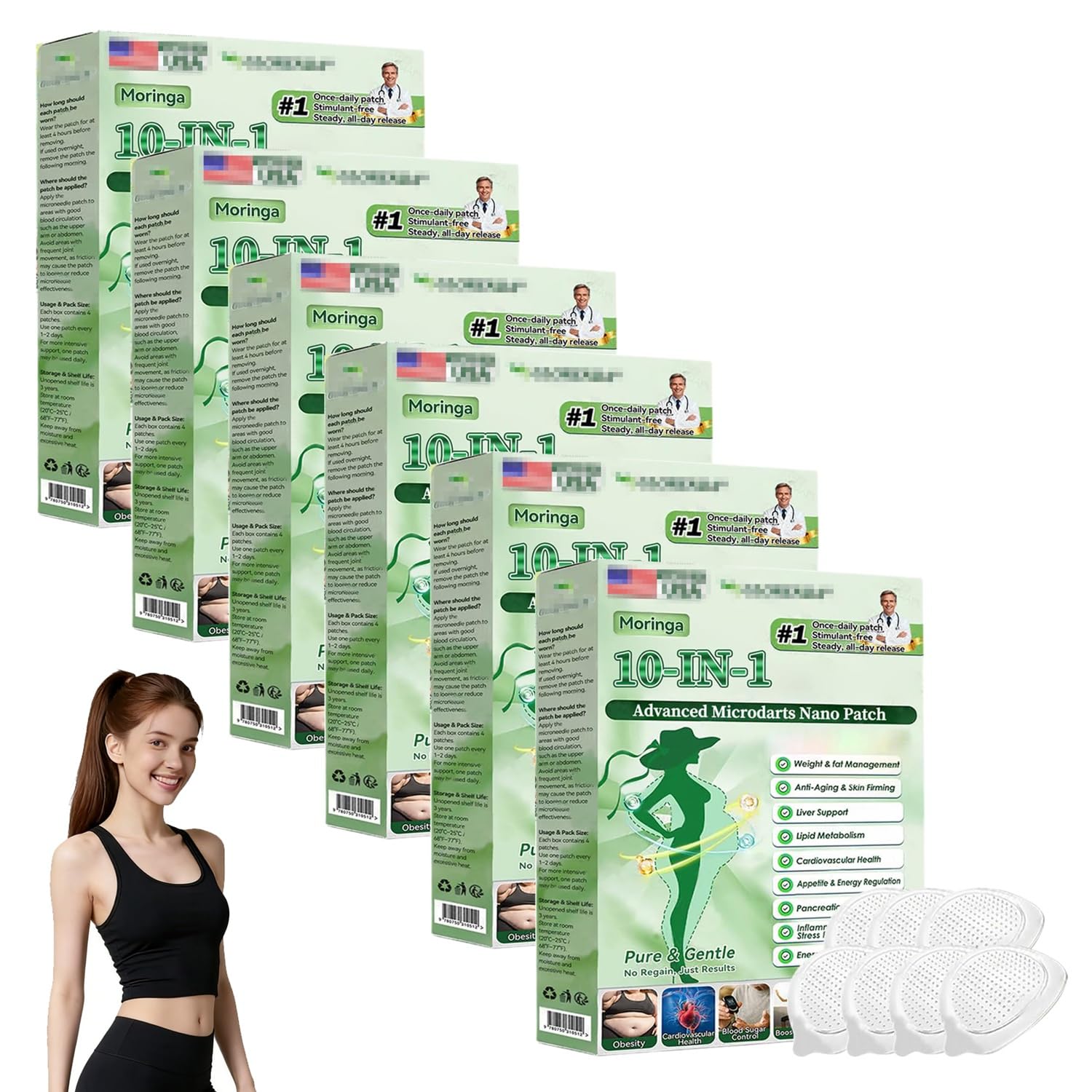 Moringa Berberine Patches,2026 Upgraded Moringa 10-in-1 Nano Microdarts Patch,Suitable for All Skin Types Natural Herbal Body Patch for Women Men