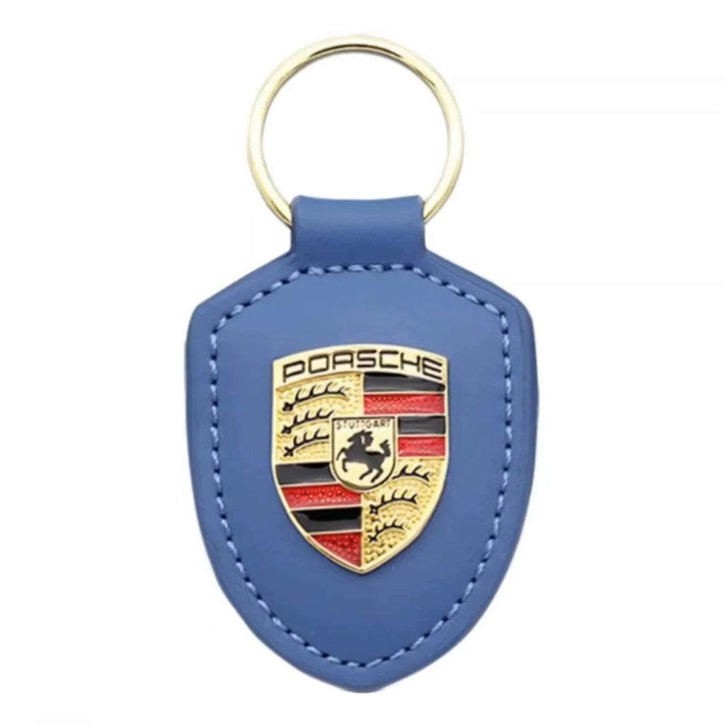 Schlüsselanhänger aus echtem Leder mit Porsche-Wappen