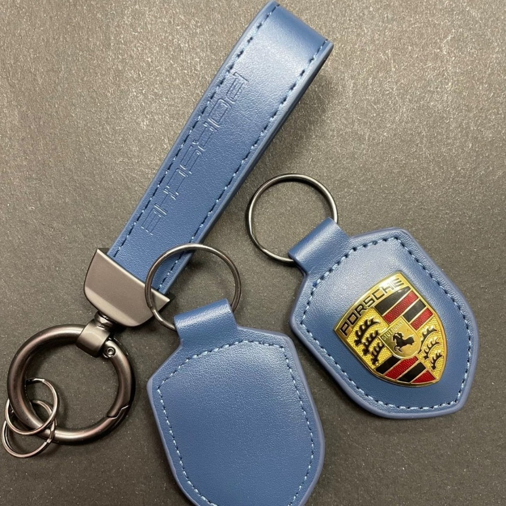 Genuine Leather Porsche Crest Keychain