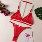 Dreiteiliges Set aus BH und String mit Metallkette, sexy Dessous, G-String