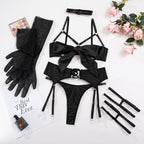 Six-piece set of bondage hollow belt long gloves chest strap sexy lingerie G string Thong