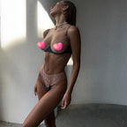 Sexy Dessous-Set aus farblich abgesetzter Spitze und Mesh, zweiteilig, G-String und Tanga