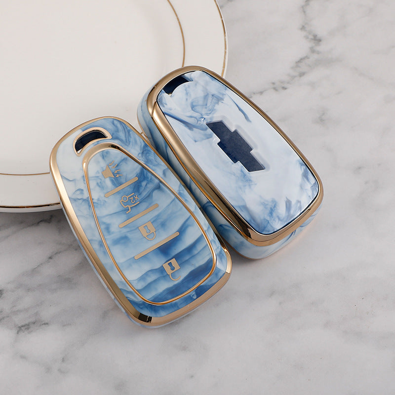 Carsine Chevrolet Car Key Case Gold Inlaid With Jade Blue / Key case