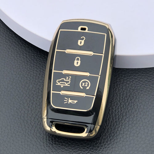 Carsine Golden Edge TPU key fob cover for Jeep Dodge Ram Chrysler - front view