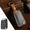 Carsine Volkswagen Magotan Lavida Folding Leather Car Key Cover 3 Button Black / A