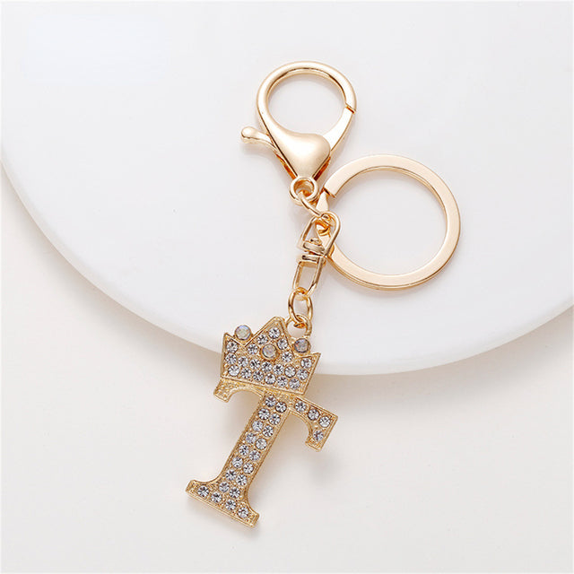 Carsine Rhinestone 26 Letters Car Keychain T