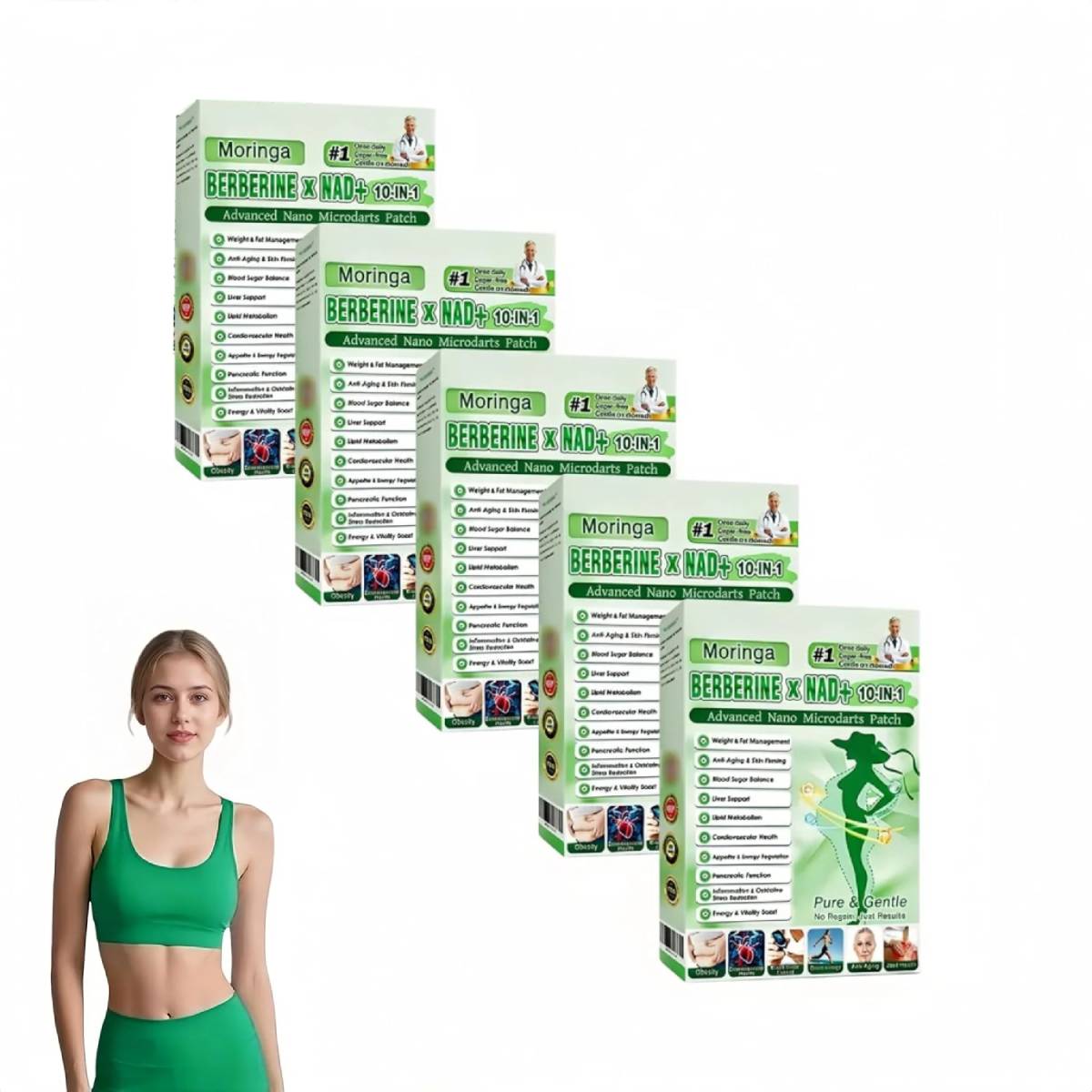 Moringa Berberine Patches, New Moringa Patch, Moringa 10-In-1 Advanced Nano Microdarts Patch, Natural Skin Patches for Women And Men - Firming Skin Suitable for All Skin Types