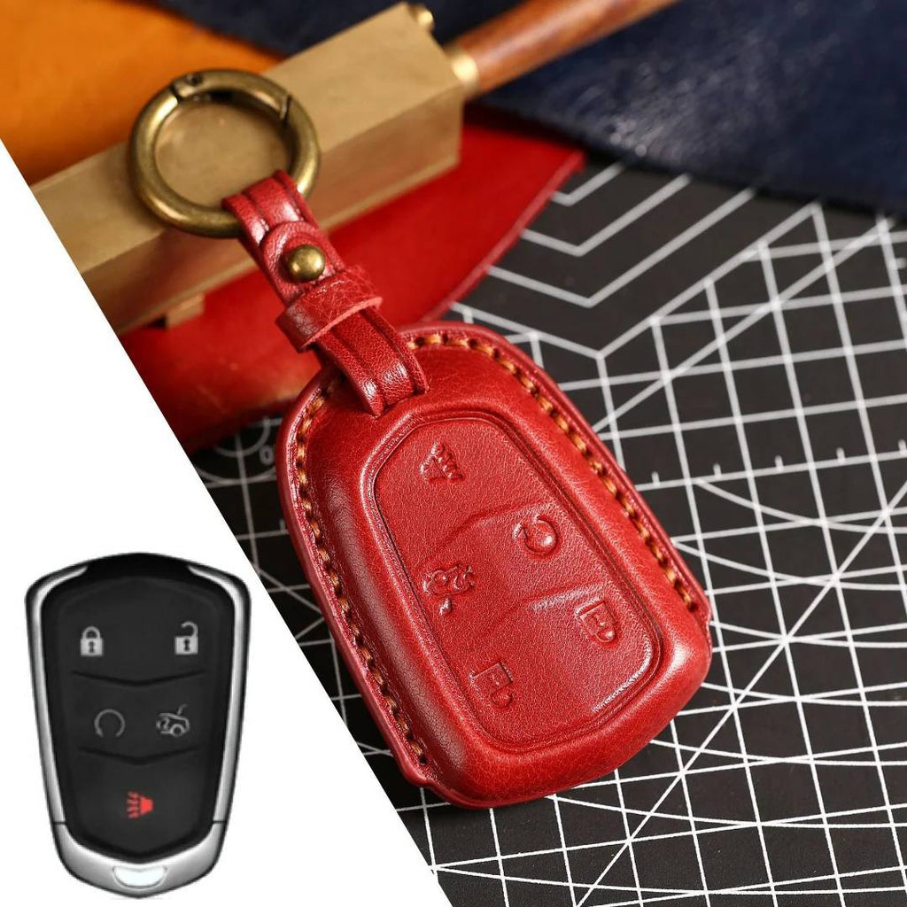 Carsine Cadillac Leather Key Cover - Premium Protector for All Models Red / B