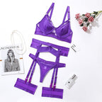 Purple sexy women's underwear garter straps G string Thong