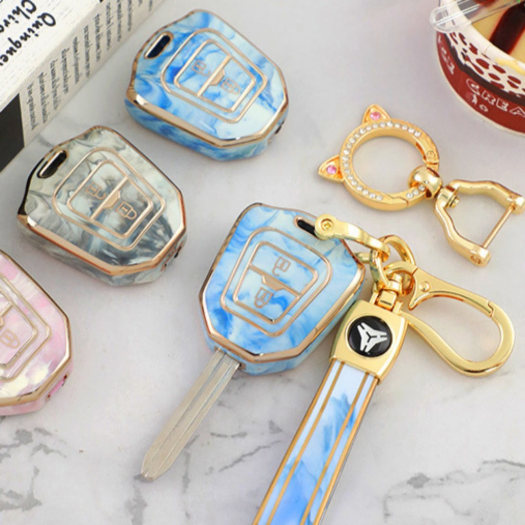 Isuzu Autoschlüsseletui, goldfarben mit Jade-Einlage