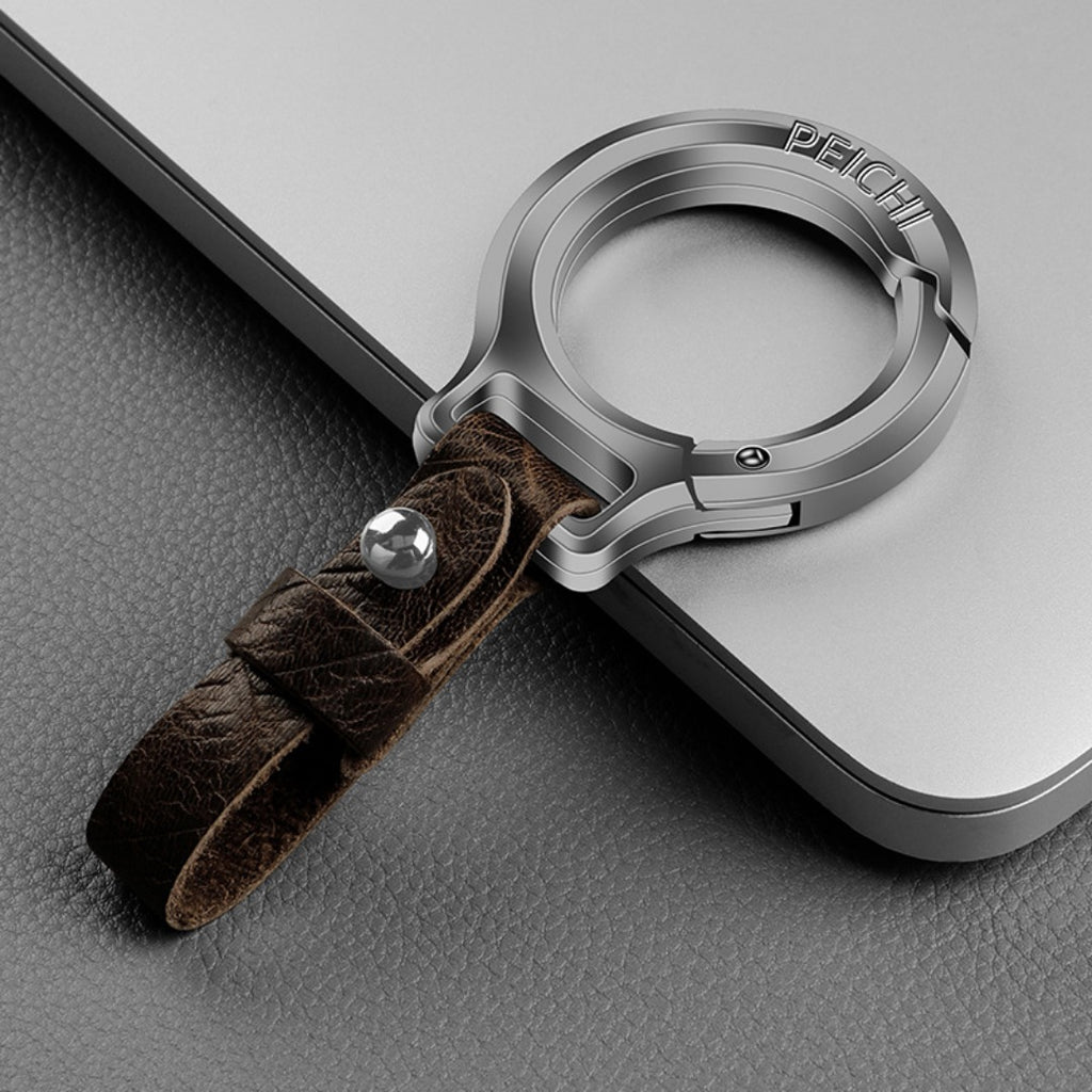 Porte-clés en cuir de vachette pleine fleur et alliage de zinc