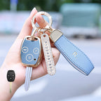 Carsine Honda Car Key Case Golden Edge 3 Buttons / Grey / Key case + strap