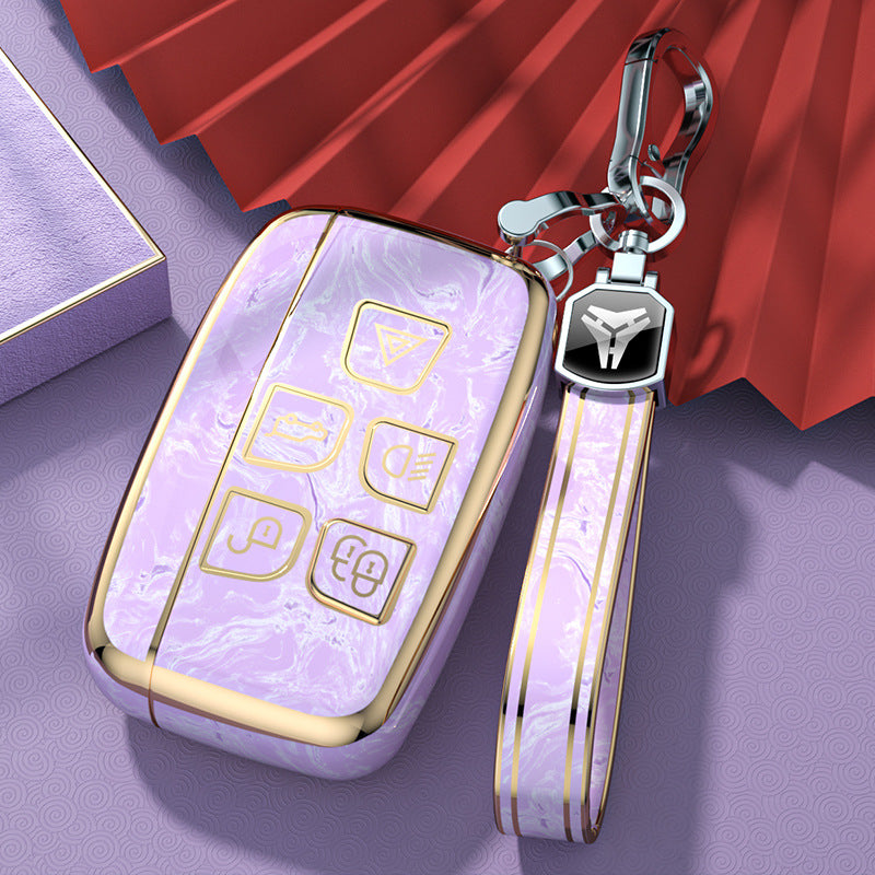 Carsine Land Rover Jaguar Car Key Case Gold Inlaid With Jade Pink / Key case + strap