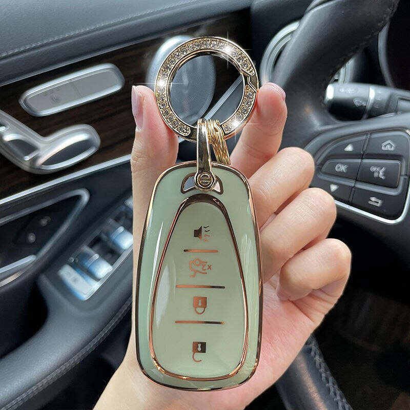 Carsine Chevrolet Car Key Case Golden Edge Green / Key case + O chain