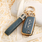 Carsine Nissan Car Key Case Golden Edge 3 Buttons / Grey / Key case + strap