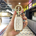 Carsine Hyundai Car Key Case Golden Edge White / Key case + O chain